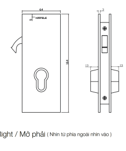 Thân khóa cửa kính trượt – hướng mở phải Hafele 981.59.050 - 5