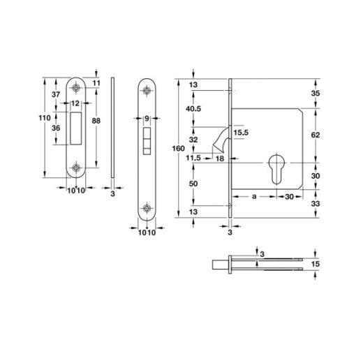 Thân khóa cho cửa trượt Hafele 911.26.292 - 3