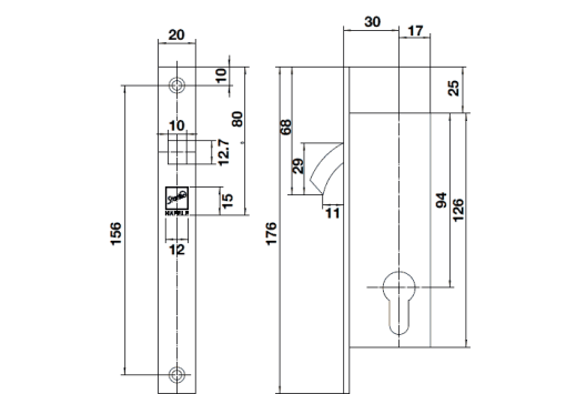Thân khóa cho cửa trượt đố nhỏ Hafele 911.26.672 - 3