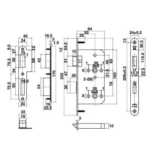 Thân khóa cho phòng tắm B55/78A Đồng bóng 911.02.158 - 5