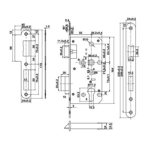 Thân khóa lưỡi gà chốt chết Hafele 911.02.799 - 3