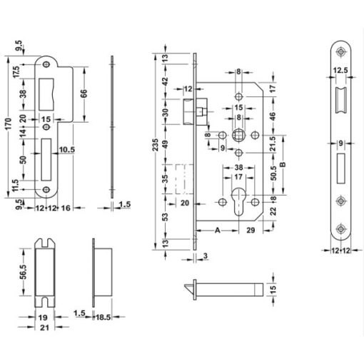 Thân khóa lưỡi gà chốt chết Inox 316 Hafele 911.25.402 - 3