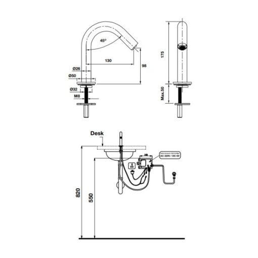 Vòi lavabo tự động H-175 589.63.061 - 3