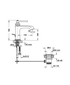 Vòi trộn Kyoto 100 bộ xả kéo màu vàng 589.35.061 - 6 Vòi trộn Kyoto 100 bộ xả kéo màu vàng 589.35.061 - 5