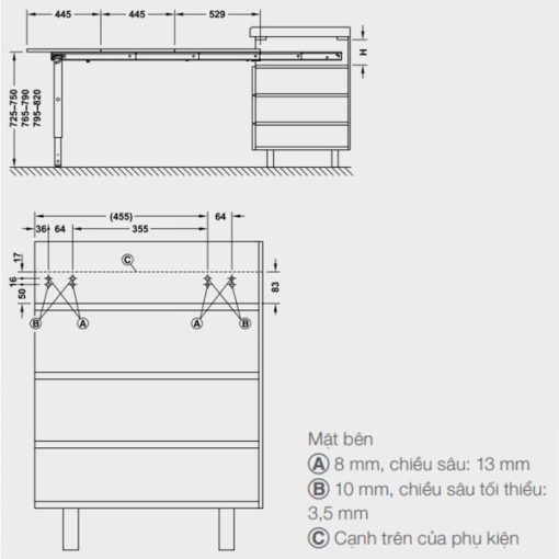 Phụ kiện mở rộng bàn âm tủ rộng 562mm Hafele 642.19.927 - 7