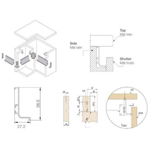 Tay nắm GOLA chữ J chiều dài có thể sử dụng 2800mm Hafele 126.37.904 - 3