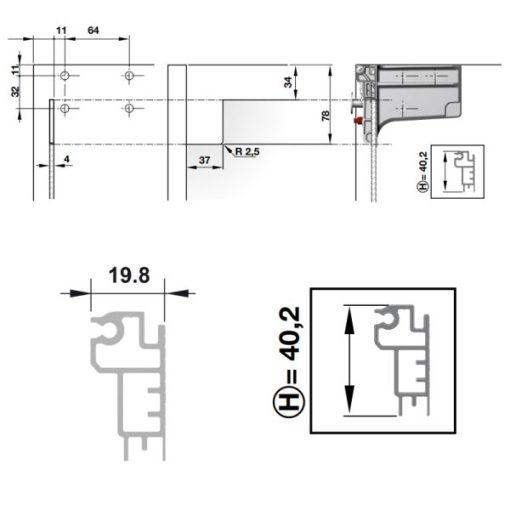 Thanh nhôm gia cố (cao: 40,2 mm) Hafele 290.41.926 - 3