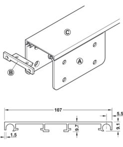 Thanh nối để kết nối và ẩn đi ở trên và dưới, phù hợp với độ dày cửa tối đa 25 mm Hafele 408.45.108 - 5