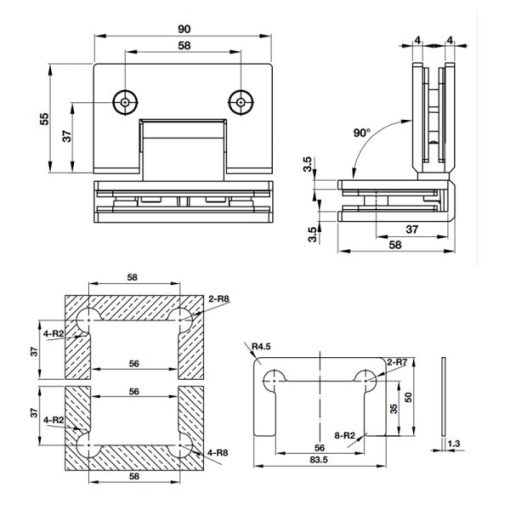 Bản lề kính-kính 90 độ BAUMA 981.77.951 - 3