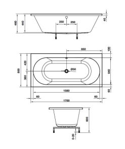 Bồn tắm âm hình bầu dục Nagoya 1700 588.79.600 - 6 Bồn tắm âm hình bầu dục Nagoya 1700 588.79.600 - 5