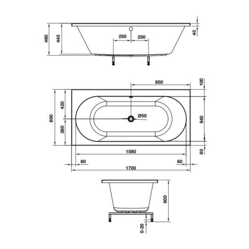 Bồn tắm âm hình bầu dục Nagoya 1700 588.79.600 - 3