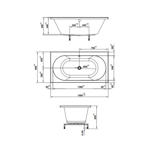Bồn tắm âm hình bầu dục Nagoya 1500 588.79.601 - 3