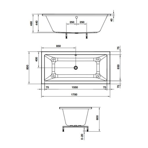 Bồn tắm âm hình chữ nhật Nagoya 1700 588.79.602 - 3