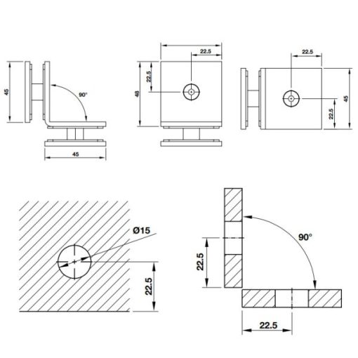 Kẹp kính-kính 90 độ BAUMA 981.77.961 - 3