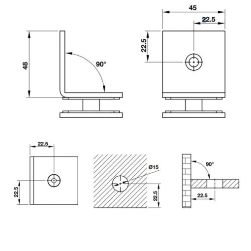 Kẹp kính-tường 90 độ BAUMA 981.77.955 - 3