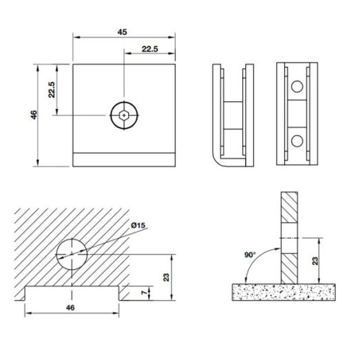 Kẹp kính-tường 90 độ BAUMA 981.77.963 - 3