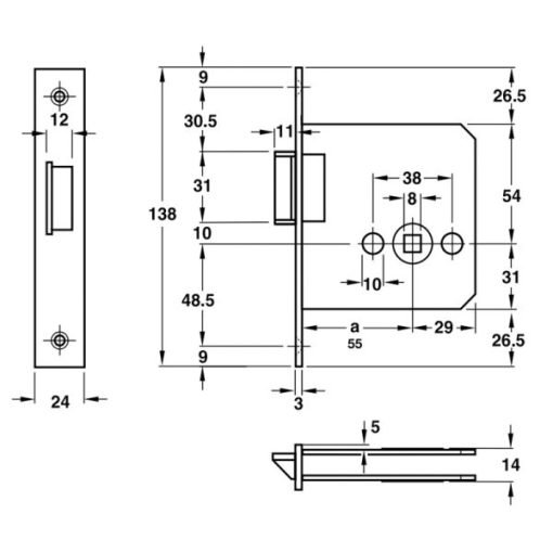 Thân khóa lưỡi gà Inox 316 Hafele 911.23.438 - 3