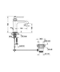 Vòi trộn Kyoto 100 bộ xả kéo màu đen 589.35.090 - 6 Vòi trộn Kyoto 100 bộ xả kéo màu đen 589.35.090 - 5