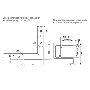 Bas nối sử dụng với khung nhôm cho bản lề âm cửa mở trái Hafele 342.79.718 - 5