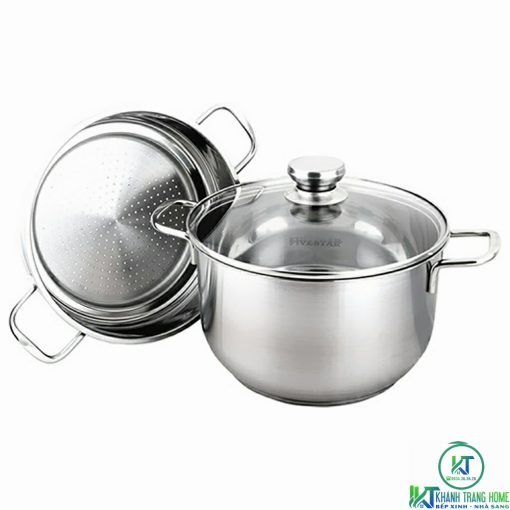 BỘ 5 NỒI CHẢO XỬNG INOX FIVESTAR FS08CG1 3 ĐÁY NẮP KÍNH - 11