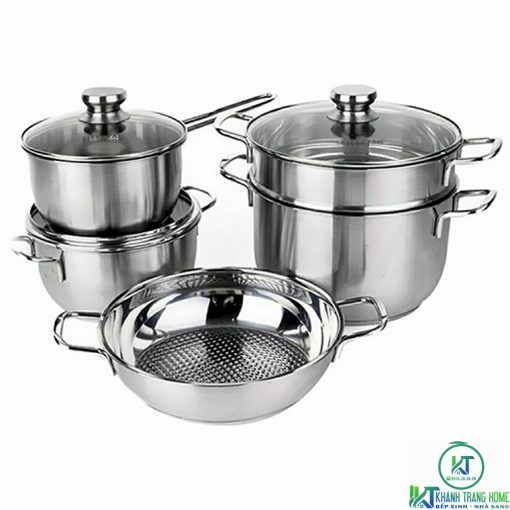BỘ 5 NỒI CHẢO XỬNG INOX FIVESTAR FS08CG1 3 ĐÁY NẮP KÍNH - 3
