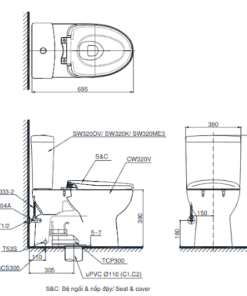Bồn cầu 2 khối TOTO CS320DRW7 - 6 Bồn cầu 2 khối TOTO CS320DRW7 - 5