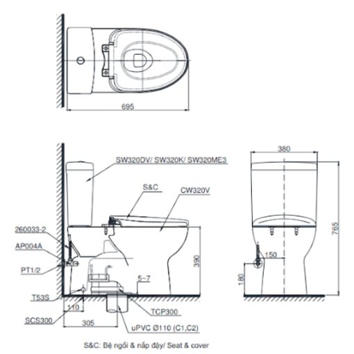 Bồn cầu 2 khối TOTO CS320DRW7 - 3