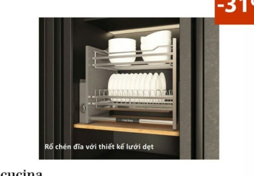 Giá bát đĩa nâng hạ Cucina lưới dẹt 900mm Inox 304 504.76.018 - 1