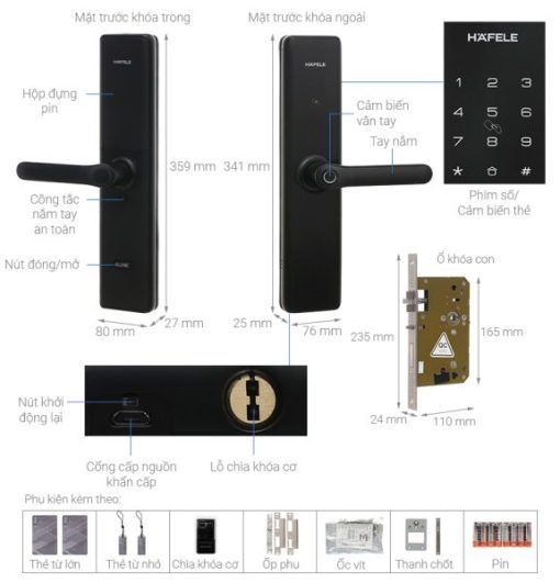 Khóa vân tay Hafele DL7600 màu đen mờ 912.20.230 - 3