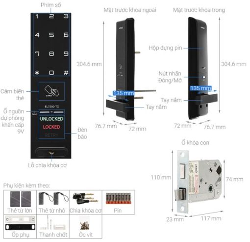 Khóa điện tử Hafele EL7200-TC 912.05.714 – Thân khóa nhỏ - 3
