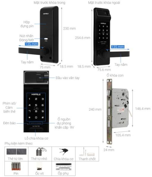 Khóa điện tử vân tay Hafele EL7700-TCS 912.05.584 – Thân khóa lớn - 9