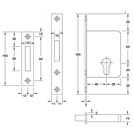 THÂN KHOÁ CỬA TRƯỢT BS40 HAFELE 911.26.277 - 3
