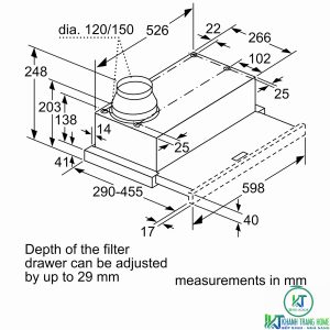 MÁY HÚT MÙI ÂM TỦ BOSCH DFL064W53B SERIE 2 NGANG 60CM - 45