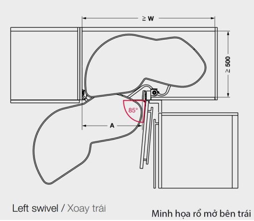Rổ kéo góc 2 tầng Kesseböhmer màu đen Mở trái 541.29.481 - 3