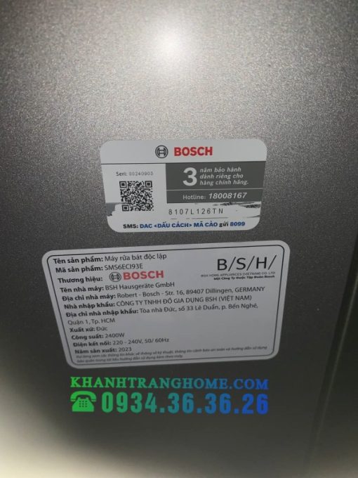 MÁY RỬA BÁT ĐỘC LẬP BOSCH HMH.SMS6ECI93E - 60CM SERIES 6 MADE IN GERMANY - 45