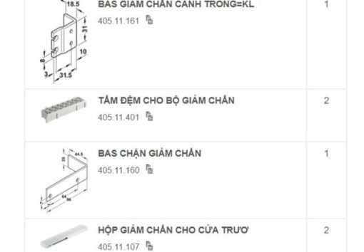 Giảm chấn cho bộ phụ 50 VF SR cửa 2 cánh Häfele 405.11.115 - 3