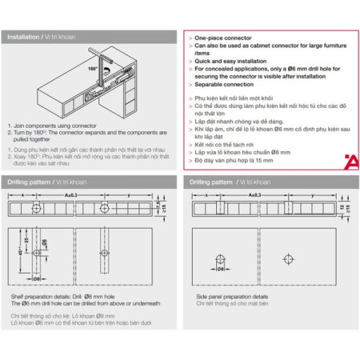 Phụ kiện kết nối IXCONNECT SC 8/60 Hafele 262.11.117 - 5