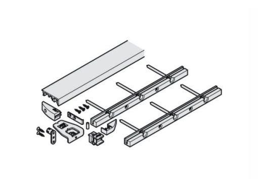 Thanh nối thanh dẫn hướng dưới, cho vị trí âm của cửa từ mặt đáy đến nóc tủ, với nắp che, mặt tiếp xúc nghiêng và khuôn dẫn khoan Hafele 408.30.961 - 1