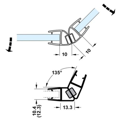 Ron cửa kính nam châm Hafele 135° cho kính >10-12 mm 950.50.037 - 3