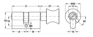 Ruột khóa Häfele dùng cho WC dài 71mm 916.96.689 - 7