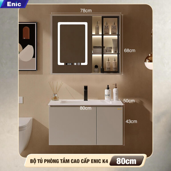 Bộ tủ phòng tắm cao cấp Enic K4 – 80cm Gương Thông Minh