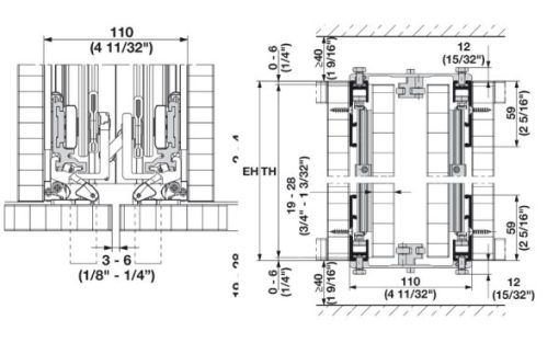 Thanh kết nối phía trên nóc tủ cho 2 cánh cửa khi xếp, có thể điều chỉnh dài 650 mm Hafele 408.30.093 - 3