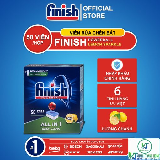 VIÊN RỬA CHÉN FINISH ALL IN ONE 50 VIÊN HƯƠNG CHANH CHÍNH HÃNG - 1