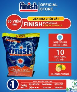 VIÊN RỬA CHÉN BÁT FINISH ALL IN ONE MAX 80 VIÊN HƯƠNG CHANH CHÍNH HÃNG
