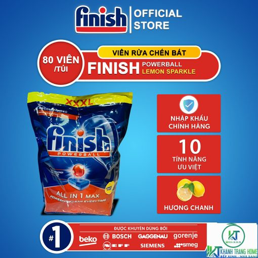 VIÊN RỬA CHÉN BÁT FINISH ALL IN ONE MAX 80 VIÊN HƯƠNG CHANH CHÍNH HÃNG - 1