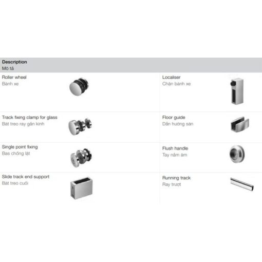 Trọn bộ cửa trượt phòng tắm Vuông – Ray 2000mm Hafele 981.71.101 - 5
