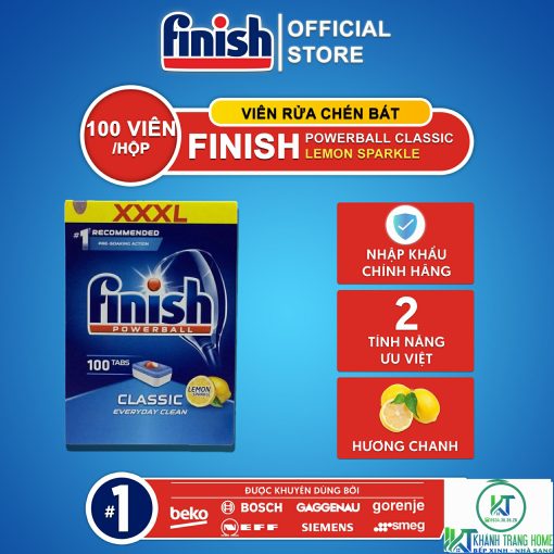 VIÊN RỬA CHÉN FINISH CLASSIC 100 VIÊN HƯƠNG CHANH CHÍNH HÃNG - 1