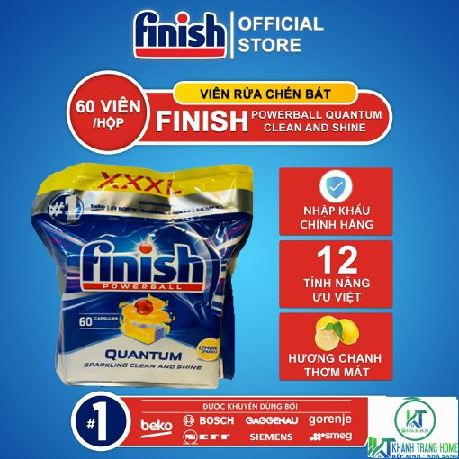 VIÊN RỬA CHÉN BÁT FINISH QUANTUM 60 VIÊN HƯƠNG CHANH CHÍNH HÃNG - 1