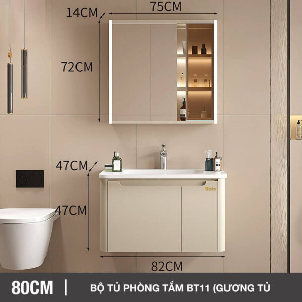 Bộ tủ phòng tắm cao cấp Enic BT11 – 80cm Gương Tủ