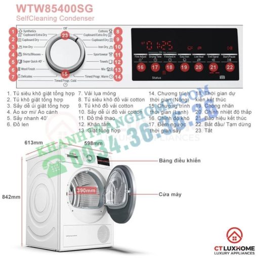 MÁY SẤY BOSCH SERIE 6 WTW85400SG HEATPUMP 9KG - 10